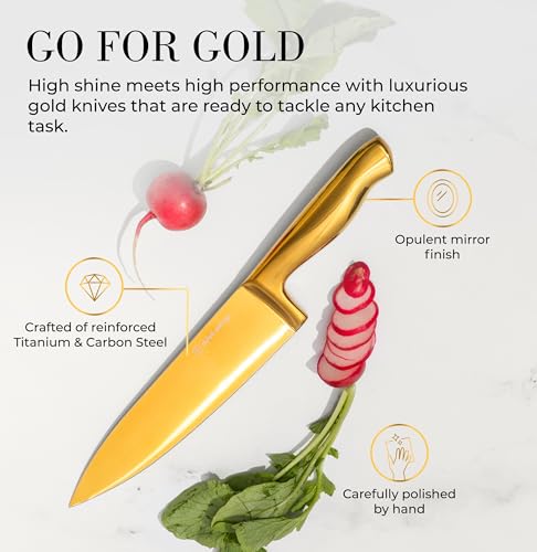 Gold Knife Set with Block & Sharpener - 14-Piece Kitchen Cutlery Collection