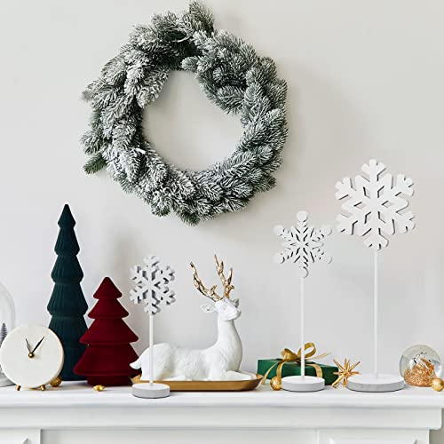 BBTO 3-Piece Christmas Snowflake Wood Table Decor Stand Signs