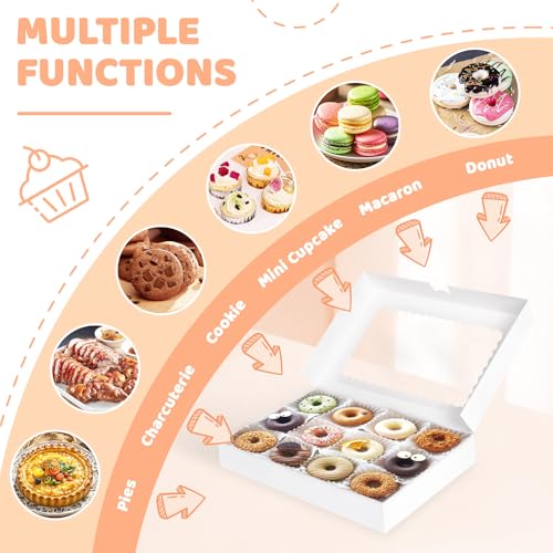 Dayacoco 40 Pack Bakery Boxes with Window - 16x11x2.5 Inches Donut & Pastry Packaging