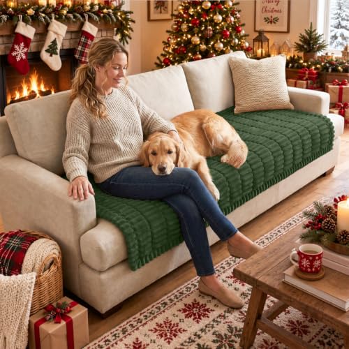Couch Cover for Dogs, Washable Non Slip Plush Christmas Sofa Protector