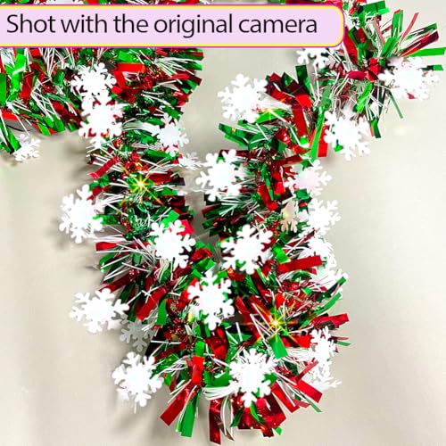 Wuhetyo Red & Green Snowflake Christmas Tinsel Garland 66 Ft Holiday Decor