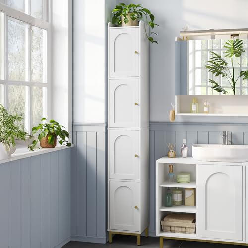Narrow Tall Storage Cabinet - 4-Tier Bathroom & Closet Organizer - White - 11"D x 11"W x 70.9"H