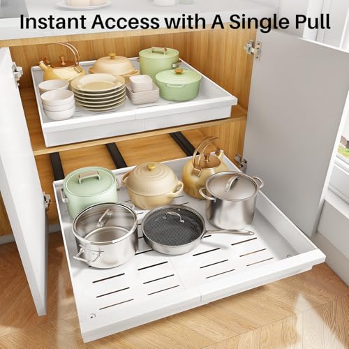 White 2-Pack Expandable Pull Out Cabinet Organizer for Framed Cabinets, 13.6-24" Wide & 21" Deep