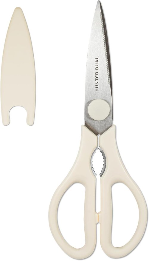 HUNTER.DUAL Heavy Duty Kitchen Scissors - Versatile Poultry Shears for Cutting Chicken, Meat & Vegetables | 8.35 Inch, Cream