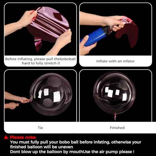 24 Inch Pink Bobo Balloons, 10PCS Bubble Clear Balloons Helium Style Large Transparent Balloon for LED Light Up Balloon Birthdays Anniversary Weddings Baby Showers Christmas Party Decorations