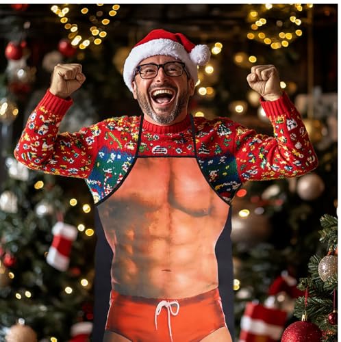 UV-BANS Funny Apron Muscleman Gag Gift for Men & Grilling | White Elephant Christmas Gift