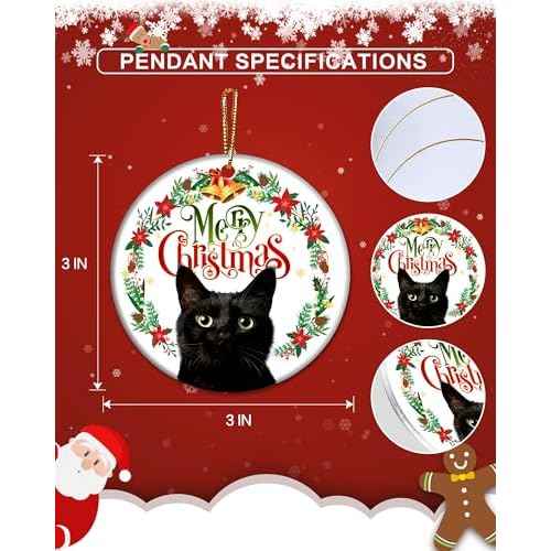 Black Cat Ornament for Christmas Tree - Keepsake Gifts for Cat Lovers, Mom and Women