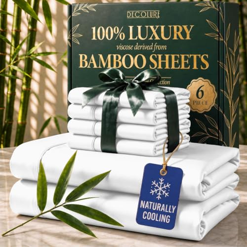 White King Size Viscose from Bamboo Bed Sheet Set - 6 Piece Luxury Bedding