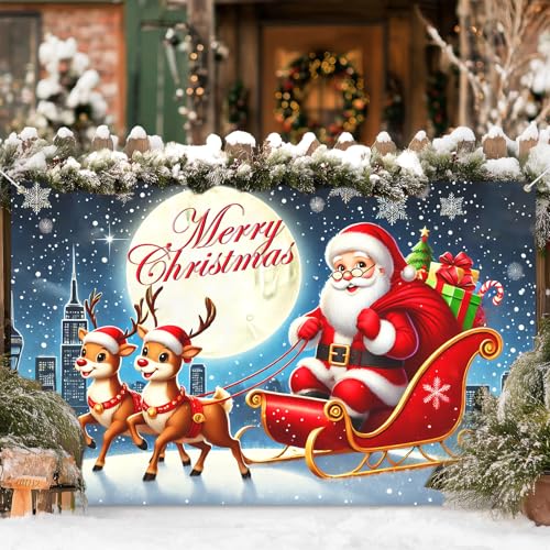 Merry Christmas Banner Santa Sleigh Decorations 71 x 43 in