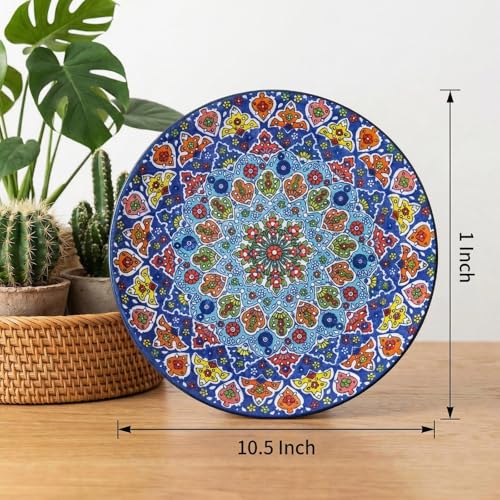 Bohemian 10.5 Inch Ceramic Dinner Plates Set of 6 - Vibrant Pattern, Dishwasher Safe