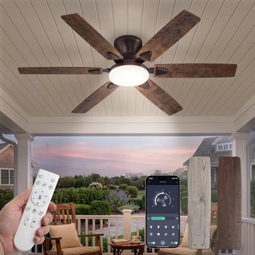 Fanbulous 52 Inch Oil Bronze Flush Mount Ceiling Fan with Light, Remote & App Control