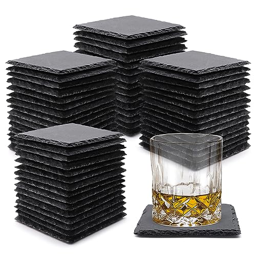 Square Black Slate Drink Coasters - 60 Pack, 4 Inch Set with Anti-Scratch Bumpers - Variation of THIS listing