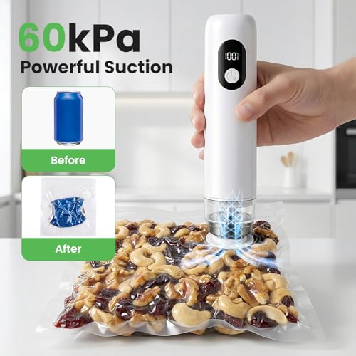 White & Transparent Compact Food Vacuum Sealer Handheld USB-C with 30 Reusable Bags
