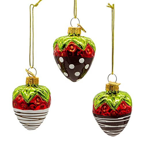 Kurt Adler Noble Gems Glass Chocolate Strawberry Ornaments - 6 Pack