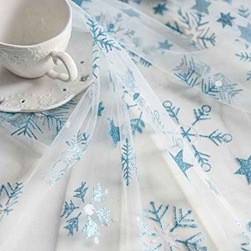 vctops Sparkling Snowflakes Lace Tablecloth Christmas Lace Table Cover Overlay for Party Wedding Kitchen Dining Home Decorations (Blue, 59"x59")