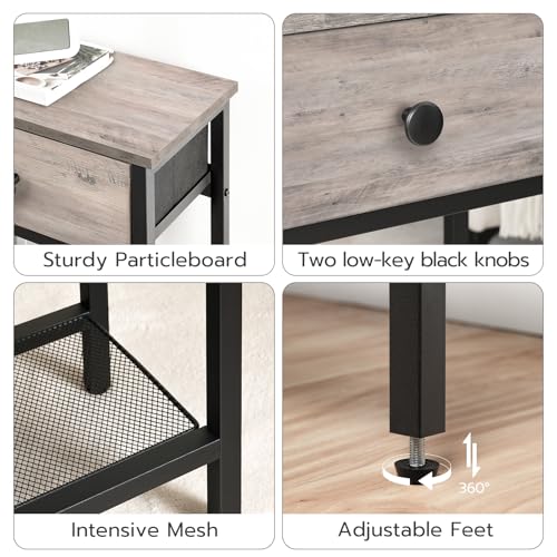 HOOBRO Greige & Black Narrow Console Table with 2 Fabric Drawers, 29.5" Entryway Storage