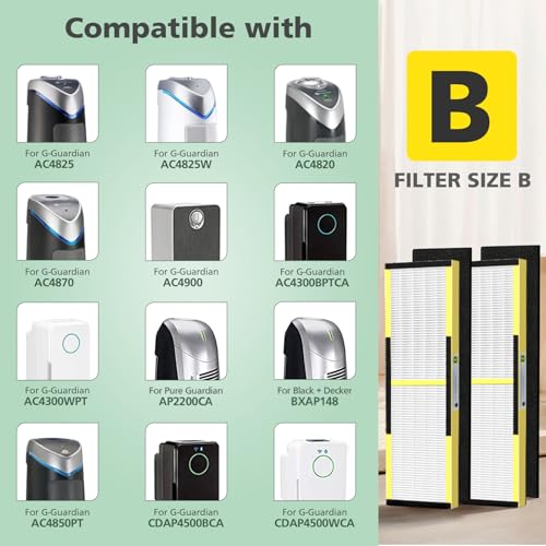 HEPA Filter B Replacement Set for Guardian & Air Purifiers - 4 Pack + 8 Pre-Filters