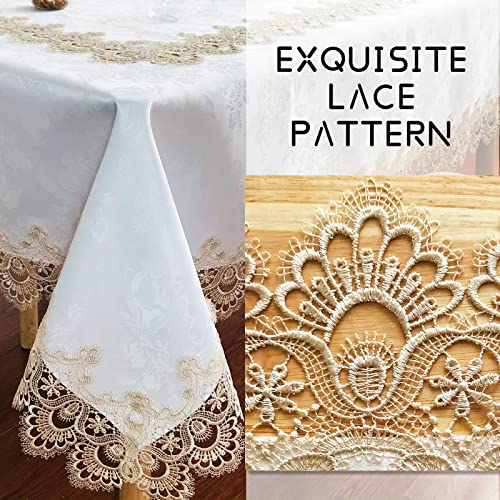 BrekSdat Beige Lace Rectangle Tablecloth 72x126 Inch - Washable Wedding & Event Decor (H17191-beige-1)