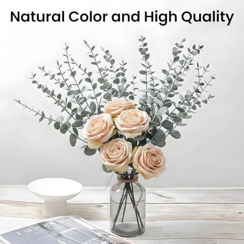 18pcs Artificial Eucalyptus Stems, Fake Greenery Leaves for Floral Arrangements, Home Office, Wedding Centerpiece, Christmas Party Decor