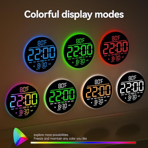 JALL 10" Large Digital Wall Clock with Remote, RGB Color, Big LED