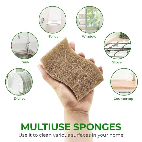Natural Kitchen Sponges 24 Pack - Plant-Based Cellulose & Coconut Scrubber - Eco-Friendly Non Scratch & Compostable Dish Sponges - Variation of THIS listing 24