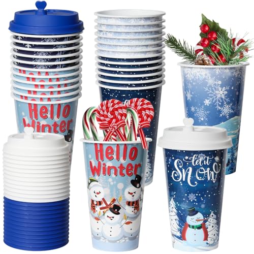 24 Reusable Christmas Cups Snow Winter Wonderland Party Favors, 16OZ