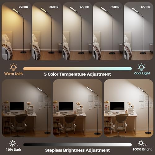VrimNowit Black LED Floor Lamp for Living Room & Office Reading