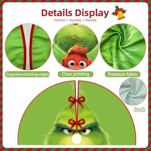 Christmas Tree Skirt Christmas Decorations - 36 Inch Green Soft Xmas Tree Mat for Winter New Year Holiday Party Ornaments