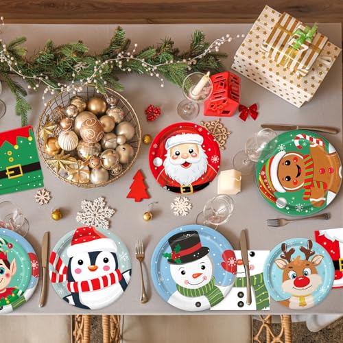 Christmas Paper Plates & Napkins Set Serves 30 — 3 Dinner Plates + 3 Dessert Plates + 40 Napkins