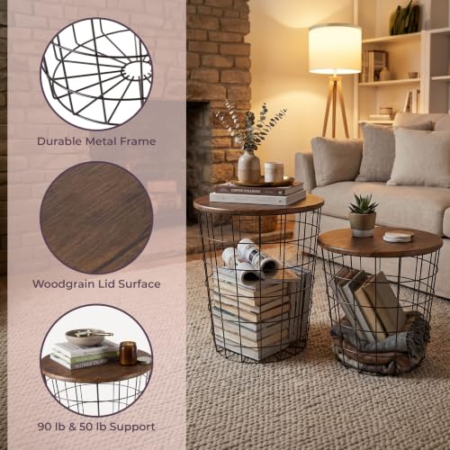 Lavish Home Round Nesting Tables, Brown/Black, Set of 2, 17.5”/15.5”