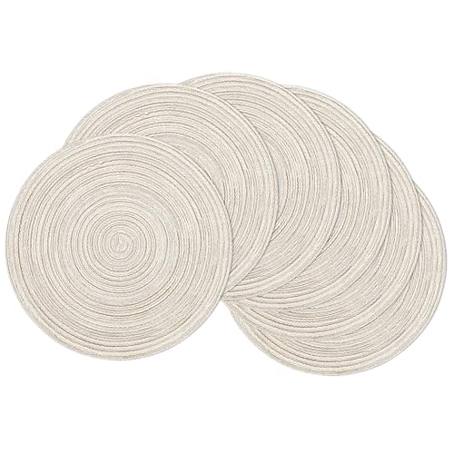 SHACOS Ivory Set of 6 Round Braided Placemats 15 Inch Washable Table Mats for Dining