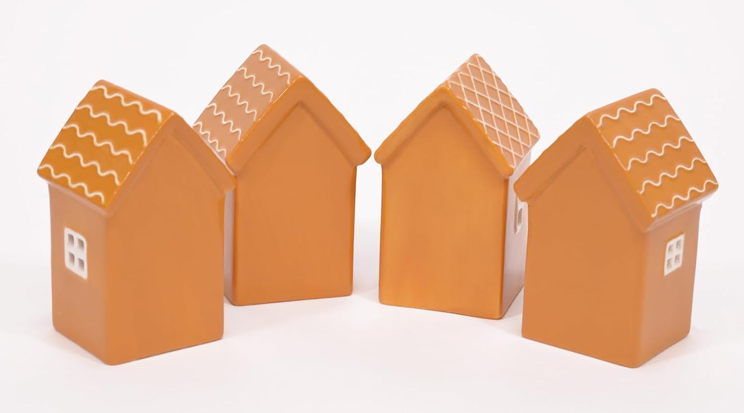 Mark Feldstein & Associates Ceramic Holiday LED Gingerbread Village Houses - Set of 4, 4 Inch