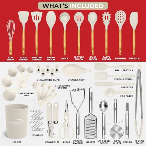 Kaluns Khaki 50-Piece Silicone Kitchen Utensil Set Heat-Resistant Non-Stick Cooking Tools