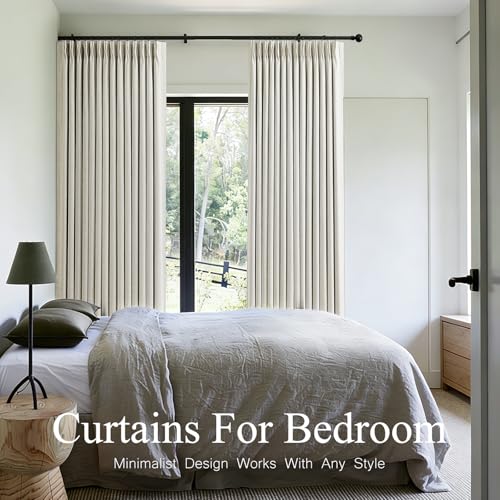 AUSSPVOCT Natural Linen Blackout Curtains 40W x 90L Pack of 2 - Pinch Pleated, Room Darkening