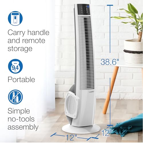 Oscillating Tower Fan with Remote Control - 38-Inch White Bedroom & Office Fan - 4 Quiet Speeds