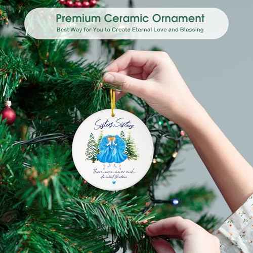 FaCraft Gift for Sisters - Sister Gift from Sisters - Ceramic Sister Christmas Ornament 2025 Xmas Tree Decorations - Birthday Gifts - Best Friends Ornaments for Women Friendship Gifts Home Car Decor