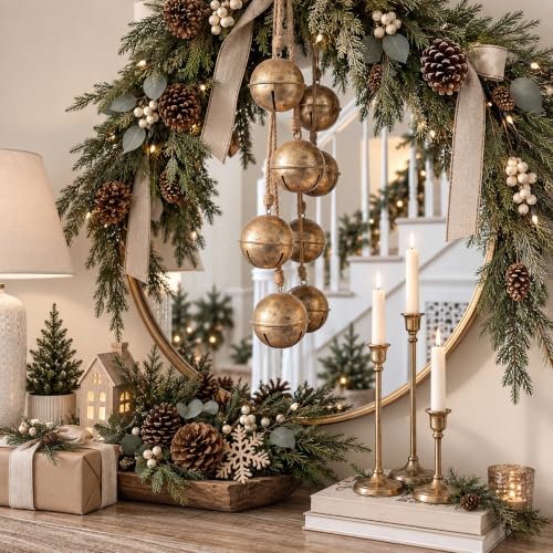 29-Inch Christmas Hanging Bells with Rope for Wreath & Holiday Decor