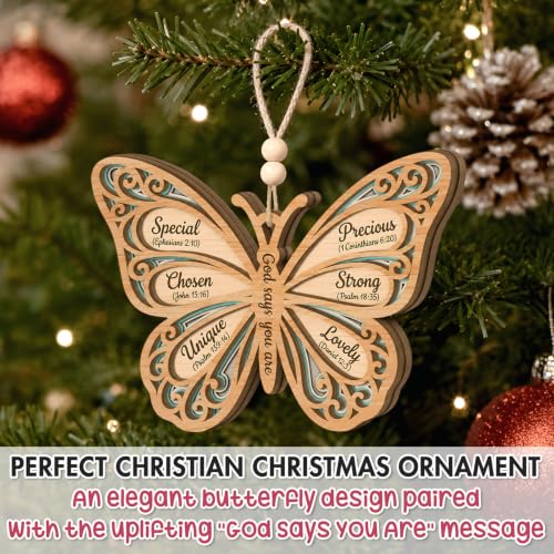 Christian Butterfly Christmas Ornament with Inspirational Message - Religious Gifts for Women