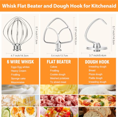 CHUDODO Stainless Steel Mixer Accessories Set for KitchenAid 4.5-5 Qt Tilt-Head, 5 Qt Version