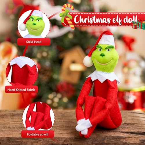 Christmas Elf Plush Doll, 12In Red Green Monster Plush Toy Decorations, Fun Toys Gifts and Christmas Decorations, for Xmas Ornaments Tabletop Home Office Decor (Red)