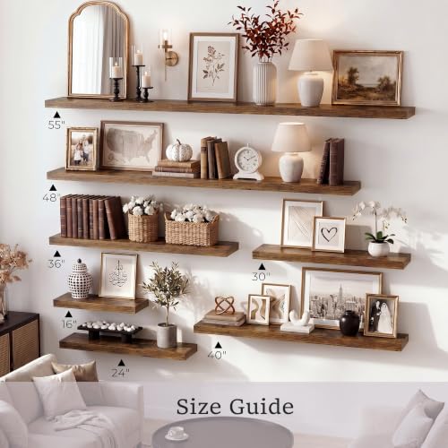 Vivelove Set of 2 Rustic Brown Floating Wall Shelves 48 x 8 Inches