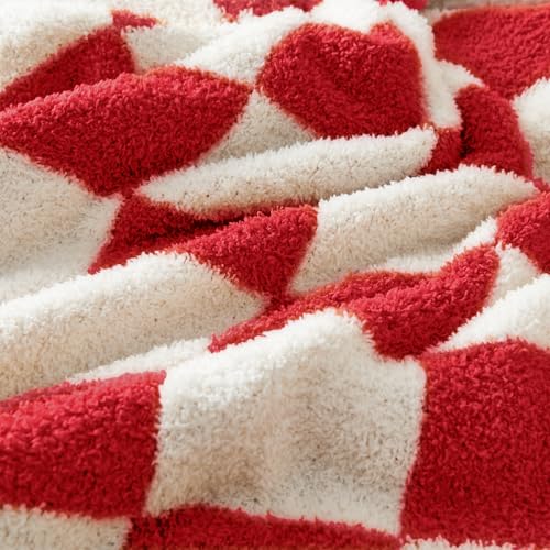 CozeCube Reversible Checkered Knit Throw Blanket 50x60in Christmas Red