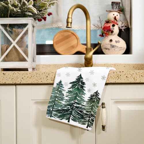 ARKENY Christmas Kitchen Towels,Green Xmas Tree Snowflake Dish Towels 18x26 Inch Drying Dishcloth,Farmhouse Home Decoration AD139