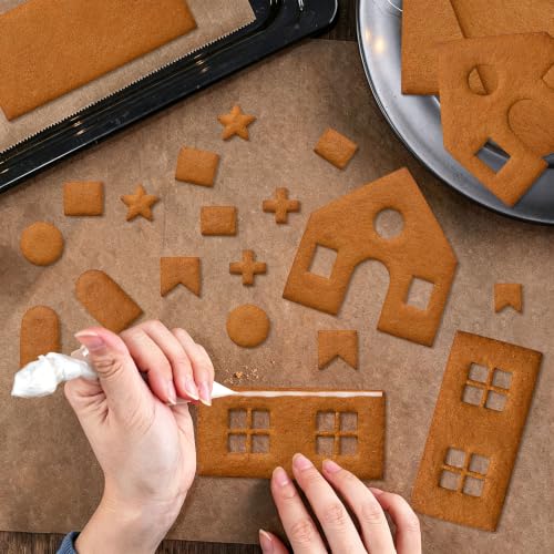 SINGARE 10Pcs 3D Gingerbread House Cookie Cutters Set – Stainless Steel, Includes Front/Back Walls, Roof, Doors & Windows