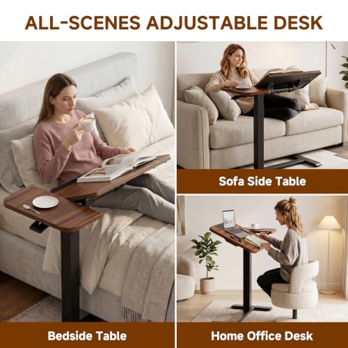 GTPLAYER Walnut Pneumatic Adjustable Standing Desk with Wheels, 28 Inch Mobile Laptop Table