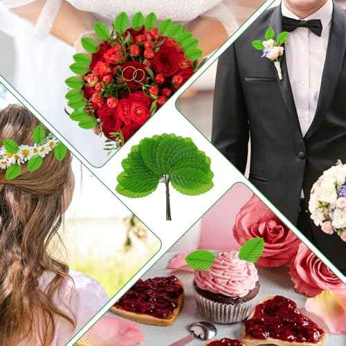 200 Pcs Artificial Leaves for Crafts Fake Green Leaves for Decoration Silk Greenery Faux Wired Single Leaf for DIY Wedding Corsage Party Home Decoration Bouquets Centerpieces Christmas