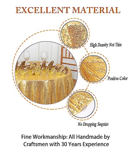 ShiDianYi 72-Inch Gold Sequin Round Tablecloth Glitter Party Overlay