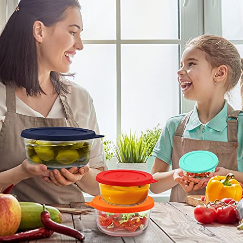 Silicone Replacement Lids for Glass Bowls - 8 Pack, Includes Red, Orange, Mint, Navy