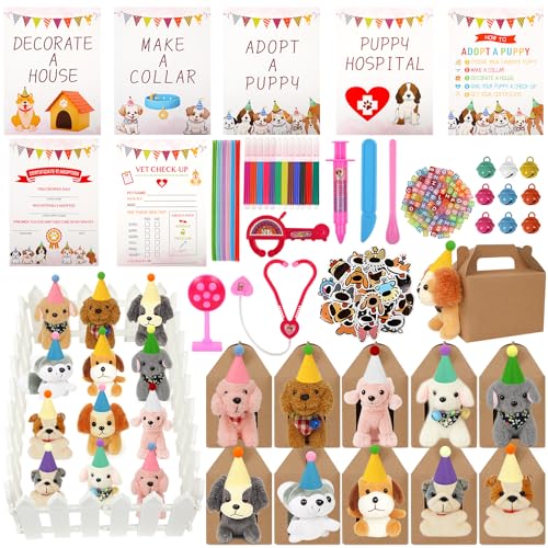 Dog Adoption Party Favors Set - Plush Puppies, House, Certificates & Accessories