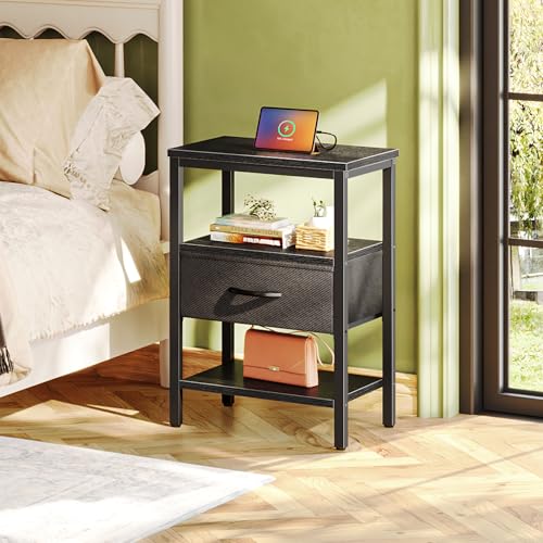 M-2 Nightstand Set of 2 with Charging Station Black 11.8"D x 15.7"W x 23.4"H